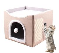 Cat Cave Bed, Cat Houses for Indoor Cats - Large Cat Bed House | Cute Bidos Nest Cube House with Plush Ball and Scratching Pad for Kitten, Puppy, Little Year