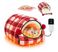 Cat Cave Bed & Dog Cave Bed,Heated Cat House Bed | Pet Sleeping Bag for Dogs,9 Heat Settings & 12H Timer,Thickened Fleece Pet Bed for Winter(Heated model,Medium)