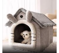 Cat Cave Bed for Cats & Small Dogs - Cozy Foldable Tent Igloo with Soft Fleece & Removable Washable Cushion, Anti-Slip Indoor Pet House, Pyramid Bed for Kittens & Small Pets (Grey, L (49*39*46 cm))