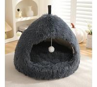 Cat Cave Bed for Indoor Pets Plush Cat Igloo House Non-Slip Tent for Pet Warm Shelter with Removable Washable Cushion Pillow Sleeping Cave for Kittens (58 * 58 * 47cm,Dark grey)