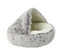 Cat Cave Bed Pet Bed Washable Fluffy Anti Anxiety Burrowing Bed with Large Hood for Cat Anti Anxiety Plush Faux Fur Nest with Ceiling Round Pillow for Kitten Puppy Small Dogs Pets (Color : Brown, Si
