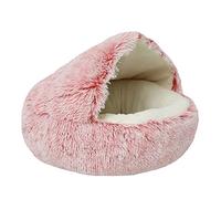 Cat Cave Bed Pet Bed Washable Fluffy Anti Anxiety Burrowing Bed with Large Hood for Cat Anti Anxiety Plush Faux Fur Nest with Ceiling Round Pillow for Kitten Puppy Small Dogs Pets ( Color : Pink , Siz