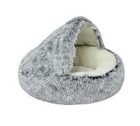 Cat Cave Bed Pet Bed Washable Fluffy Anti Anxiety Burrowing Bed with Large Hood for Cat Anti Anxiety Plush Faux Fur Nest with Ceiling Round Pillow for Kitten Puppy Small Dogs Pets ( Color : Gray , Siz