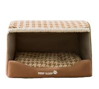 Cat Cave Bed Thermal Insulated Enclosed Plush Pet Bed with Removable Cushion, Winter Warm Indoor Cat House, Cozy Privacy Hideaway Retreat Shelter (brown,2XL)
