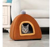 Cat Cave Beds Igloo, Non-Slip Cat Tent Cave Houses with Removable Washable Cushion Pillow, Kitty and Puppy Houses for Indoor, Pet Tent Kitten Beds (35 * 35cm,Brown)