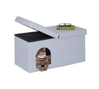 Relaxdays Bench Seat with Cat Cave, Folding, Indoor Pet Hideaway, Ottoman with Lid, HWD: 38.5 x 74.5 x 37 cm, Grey, Fibreboard