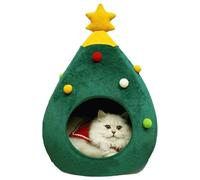 Cat Cave - Christmas Tree Cat House - Ca.t House Christmas - 60cm Cotton Wool Bed with Soft Padding, Machine Washable, Decorative Festive Design, Ideal for Cats Up to 5kg, Indoor Winter Use