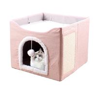 Cat Cave, Foldable Cat House, Kitten Bed, Plush Ball & Scratch Pad, Cute Tent Design, Soft Cosy Shelter, Cube Style, Ideal for Small Pets, Portable, Easy Storage, Perfect for the