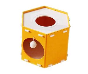 Cat Cave House with Tunnel and Scratching Bed, Interactive Play Peephole, Stable Construction Sleeping Cave for Indoor Cats Leisure Furniture- Orange