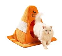 Cat Cave, Traffic Cone Design Cold-Proof Tent with Removable Cushion, Cat House Winter with Warning Sign, for Kitten Small Dog Rabbits Indoor Home Winter Animal Calming Sleeping