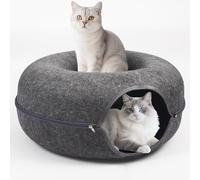 Cat Caves for Indoor Cats, LargeTunnel for Multiple, Scratch Detachable Peekaboo Cat Cave Bed, Kitten Donut Kitty Hideaway Up to 45 Lbs (Dark Grey, L)