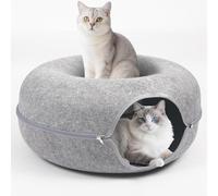 Cat Caves for Indoor Cats, LargeTunnel for Multiple, Scratch Detachable Peekaboo Cat Cave Bed, Kitten Donut Kitty Hideaway Up to 45 Lbs (Light Grey, S)