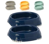 CAT CENTRE 2x 0.2L Non-Slip Cat Kitten Dog Puppy Food Bowl, Dark Blue | Pet food & water dish set, rubber base anti-slip, oval plastic feeder, dishwasher safe, travel or home use