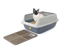 CAT CENTRE Big Grey Cat Litter Tray + Mat, High Sided, XL