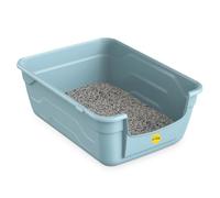 CAT CENTRE Blue Large Cat Litter Tray Box High Sided UK Deep Toilet Loo Adult Cats Kitten Pan Pet Easy Cleaning Lowered Entry Step 11.5cm Elderly Cat Trays Luxury