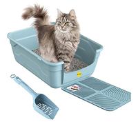 CAT CENTRE Blue Large Cat Litter Tray, Scoop & Mat Bundle, High Sided | Open toilet box, grooved litter mat, deep high-sided tray, BPA-free plastic, for large cats & kittens