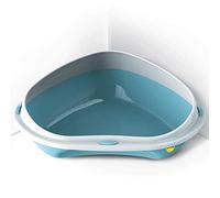 CAT CENTRE Blue Large Corner Cat Litter Tray with Rim, Anti-Spillage