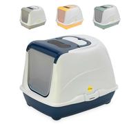 CAT CENTRE Dark Blue Cat Flip Litter Tray 4 Colours Box Hooded Pan Toilet Loo Carbon Filter Scoop