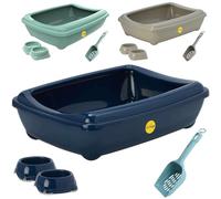 CAT CENTRE Dark Blue Jumbo Deep Litter Tray with Rim, 2x 0.3L Bowls & Scoop