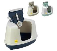 CAT CENTRE Dark Blue Large Corner Cat Litter Tray Hooded + Scoop + Filter