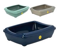CAT CENTRE Dark Blue Open Cat Litter Tray Rim Large 50cm Kitten Pet Toilet Plastic Loo Pan Box Anti-Spillage Portable Rounded Corners Easy Cleaning No Spilling