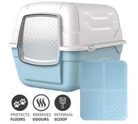 Cat Centre.Direct Cat Centre Blue Hooded Large Litter Box With Mat - Scoop And Filter Included