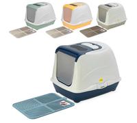 Cat Centre.Direct Cat Centre Dark Blue Hooded Flip Cat Litter Tray + Blue Tray Mat + Filter & Scoop Box Kitten Box Toilet Extra Deep Anti-Spillage