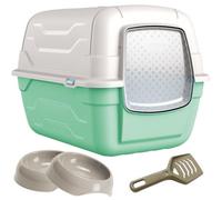 Cat Centre.Direct Cat Centre Green Roto Litter Tray + 2 X Gusto Bowls 0.35L + Scoop