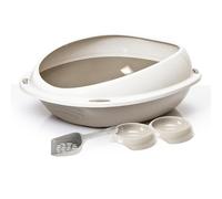 Cat Centre.Direct Cat Centre Grey Bundle Of Large Oval Litter Tray With High Rim + 2 X Gusto Bowls 0.2L + Geo Scoop