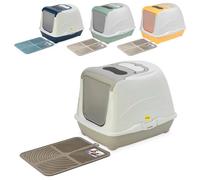 Cat Centre.Direct Cat Centre Grey Hooded Flip Cat Litter Tray + Grey Tray Mat + Filter & Scoop Box Kitten Box Toilet Extra Deep Anti-Spillage