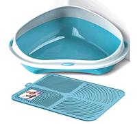 Cat Centre.Direct Cat Centre Jumbo Corner Litter Tray With Nonslip Mat In Blue