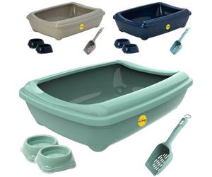 Cat Centre.Direct Cat Centre Jumbo Tray + Grey Scoop + 2 X 0.3L Smarty Bowl (Starter Kit) Green