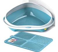 Cat Centre.Direct Cat Centre Large Corner Litter Tray With Nonslip Mat In Blue