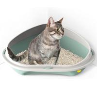 Cat Centre.Direct Cat Centre Large Corner Open Litter Tray With Detachable No-Spilling Rim Green