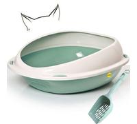 Cat Centre.Direct Cat Centre Large Oval Open Litter Tray With Rim + Litter Scoop Bundle Green