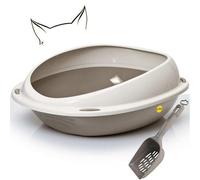 Cat Centre.Direct Cat Centre Large Oval Open Litter Tray With Rim + Litter Scoop Bundle Grey