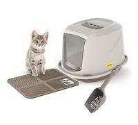 Cat Centre.Direct Cat Centre Medium Grey Cat Hooded Set: Litter Tray + Scoop + Tray Mat + Carbon Filter