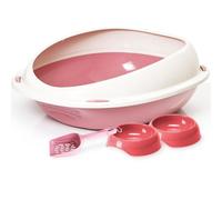 Cat Centre.Direct Cat Centre Pink Bundle Of Jumbo Oval Litter Tray With High Rim + 2 X Gusto Bowls 0.3L + Geo Scoop