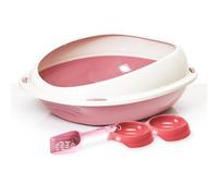 Cat Centre.Direct Cat Centre Pink Bundle Of Large Oval Litter Tray With High Rim + 2 X Gusto Bowls 0.2L + Geo Scoop