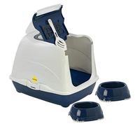 CAT CENTRE Flip Hooded Cat Litter Tray, Dark Blue, 2 Bowls 0.3L + Scoop