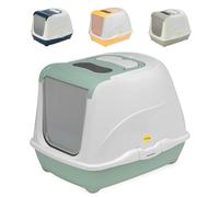 CAT CENTRE Green Flip Hooded Cat Litter Tray with Carbon Filter and Scoop | Hooded litter box with flip door, charcoal filter, scoop included, low entry, easy clean, 4 colour options