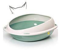 CAT CENTRE Green Jumbo Cat Open Litter Tray With Rim Kitten Pet Toilet Plastic Loo Pan Box Anti-Spillage Lowered Entry Step Rounded Corners Detachable Rim Easy Cleaning No Spilling