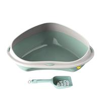 CAT CENTRE Green Jumbo Corner Cat Litter Tray with Scoop, Anti-Spillage | Open litter tray, lowered entry step, detachable rim, rounded corners, easy cleaning, kitten, adult and senior cat toilet pan