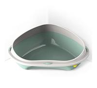 CAT CENTRE Green Large Corner Cat Litter Tray with Rim, Anti-Spillage