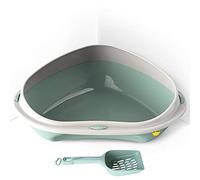 CAT CENTRE Green Large Corner Cat Litter Tray with Scoop, Rounded Corners