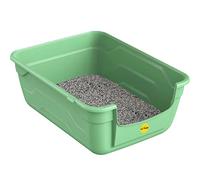 CAT CENTRE Green Large High Sided Cat Litter Tray, Lowered Step, Kitten | Deep litter box, 11.5cm lowered entry step, easy cleaning, luxury pan for adult & elderly cats, kittens