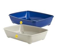 CAT CENTRE Grey+Blue Jumbo Open Cat Litter Tray 56cm XL Pet Toilet Kitten Easy Clean Plastic Portable Pan Loo Box Rounded Corners - Indoor & Outdoor - Kittens Adult Elderly Cats Trays
