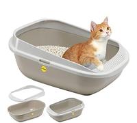 CAT CENTRE Grey Cat Litter Tray, High Rim, XL Deep Jumbo, Perforated Step