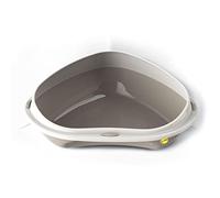 CAT CENTRE Grey Corner Large Cat Litter Tray 49cm Cats Detachable Rim Toilet Box Extra Deep Anti-Spillage Loo Easy Cleaning Durable Additional Privacy Kittens Safe Grey Collection