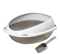 CAT CENTRE Grey Jumbo Cat Litter Tray with Rim + Scoop Bundle, Anti-Spill